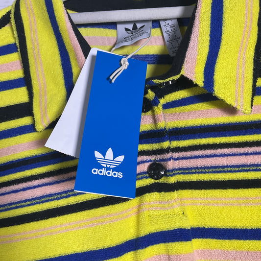 Adidas Yellow Blue Black Stripe Slim Fit Towel Shirt Dress - Size L New W/ Tags
