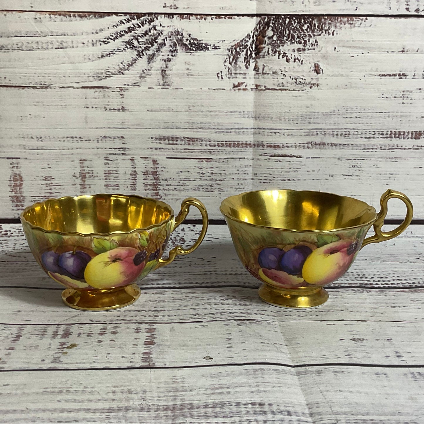 Set of 2 VTG./ANTIQUE ANSLEY England Bone China Orchard Gold Teacups