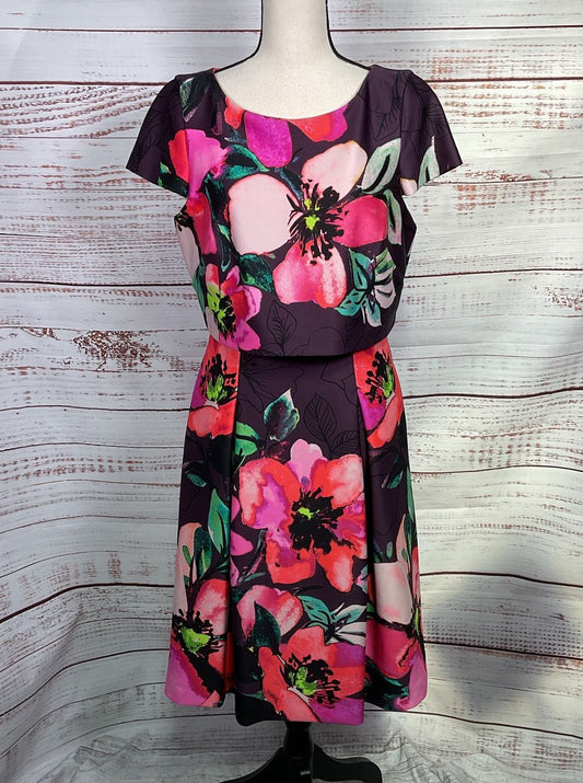 Vince Camuto Floral Print Short Sleeve Dress Multicolor 10