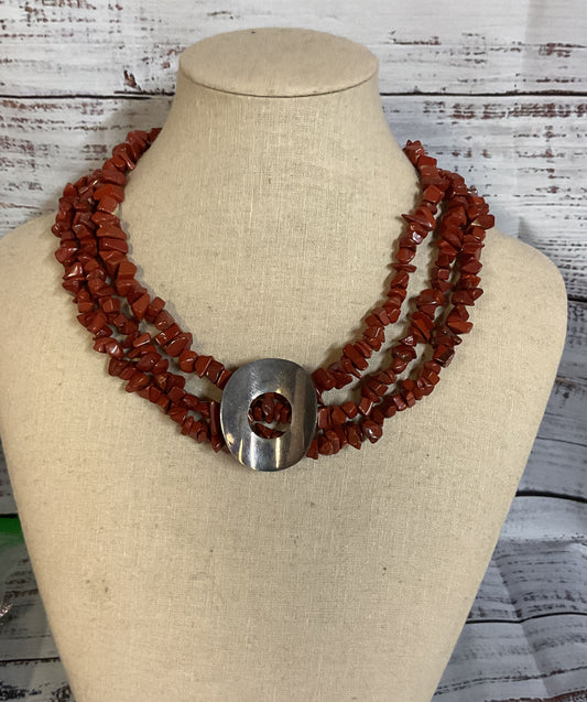 Red Jasper Beaded Sterling Silver Vintage Necklace Choker