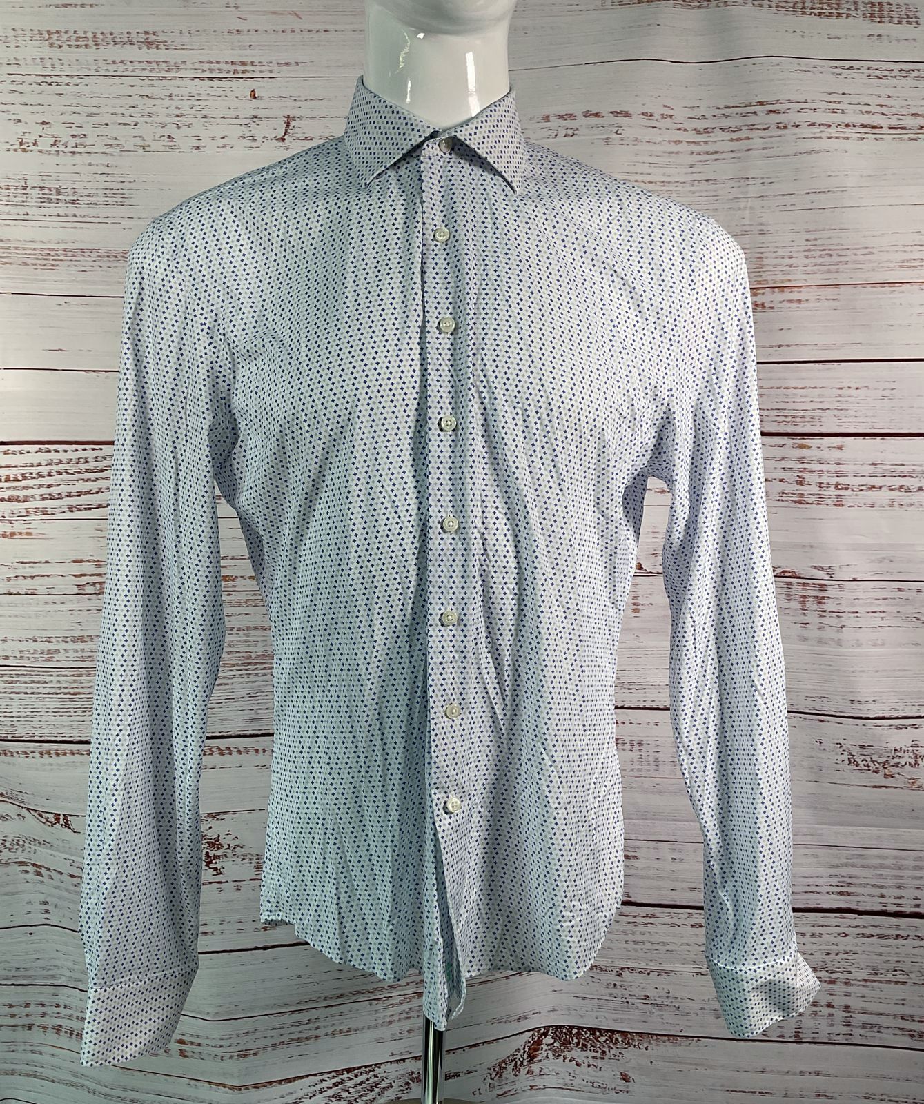 Liberty Shirt Co Geometric Floral Patterned Shirt Blue