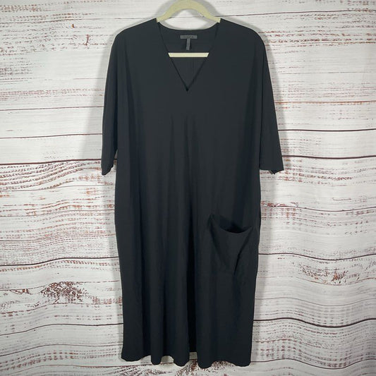 Oska Black Short Sleeve V-Neck Tunic Midi Shirt Dress - Size 1