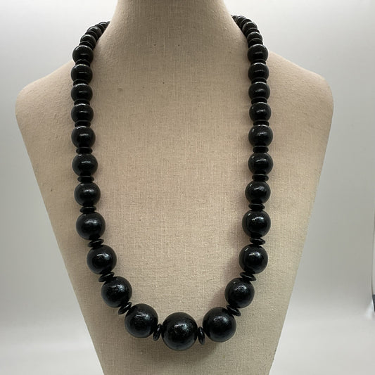 Sterling Silver Black Wood Graduated Beaded Necklace- 25"