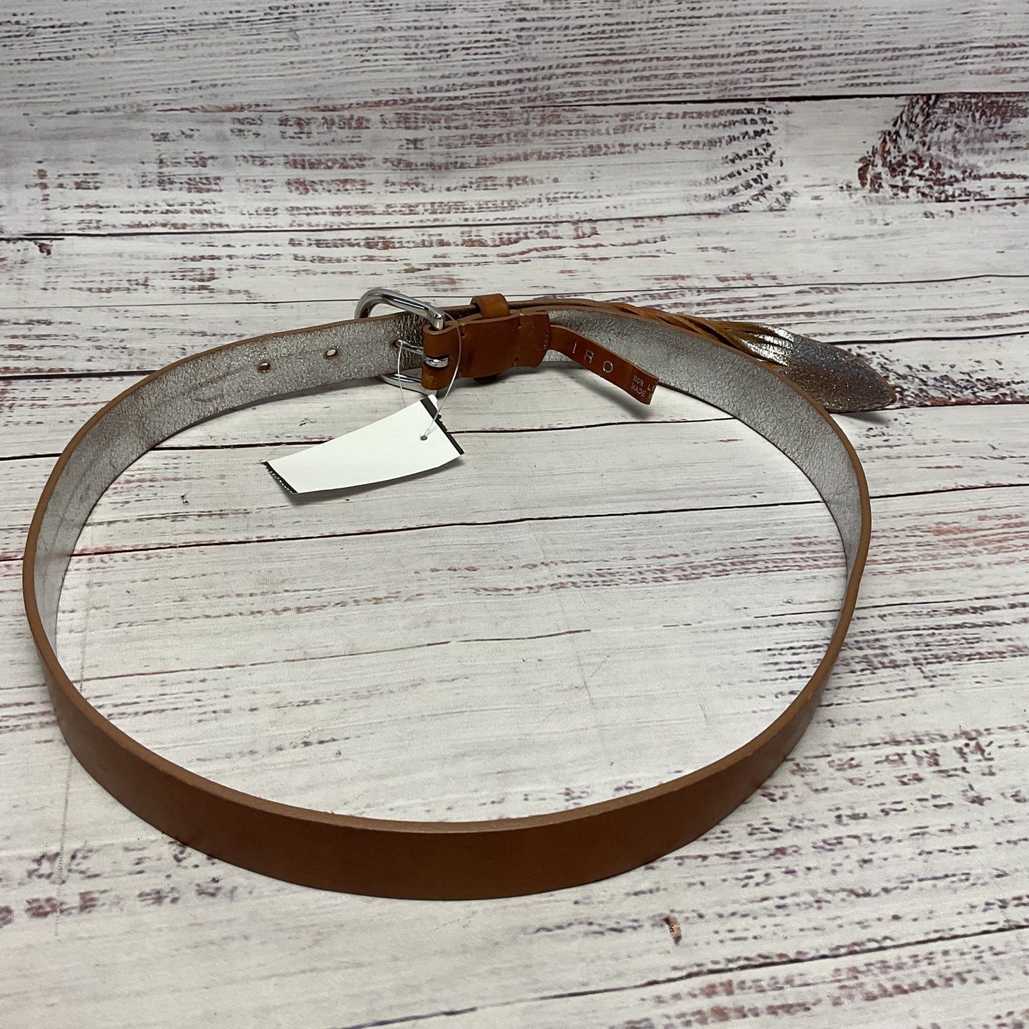 Iro Brown Silver Leather Twisted End Belt - Size 37"