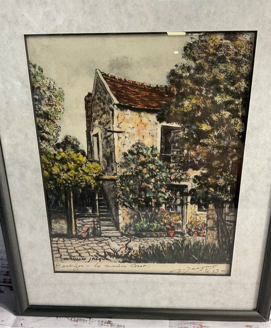Maurice Jacque Etching Signed Hand Colored Etching "Barbizon, La Maison Corot"