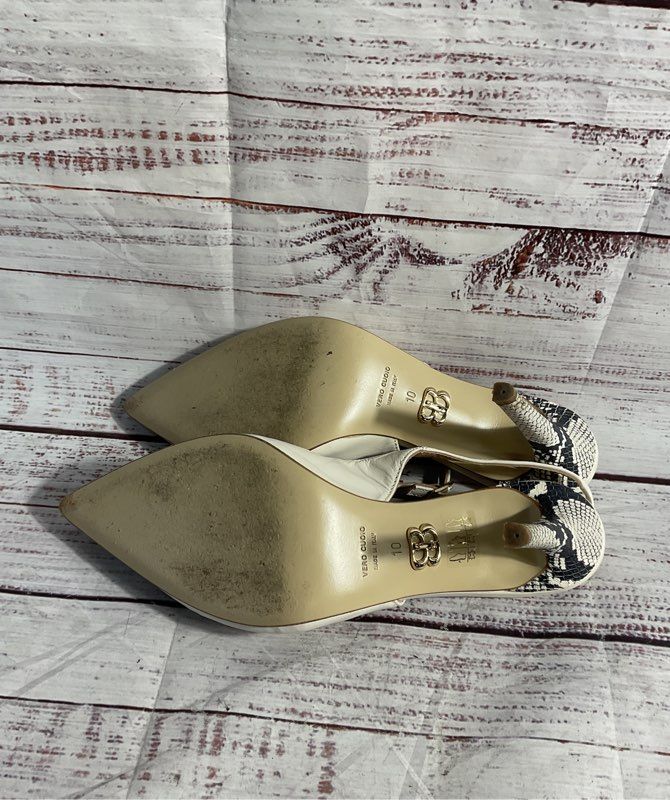 Beautiisoles Women's Slingback White Leather Pumps Size 10 Made in Italy