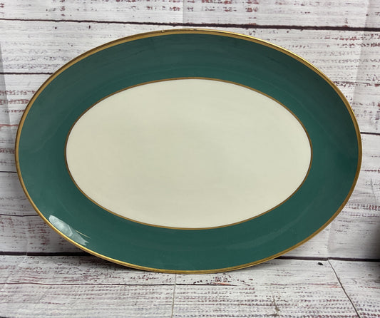 Flintridge China Sylvan Serving Tray Teal Gold Trim