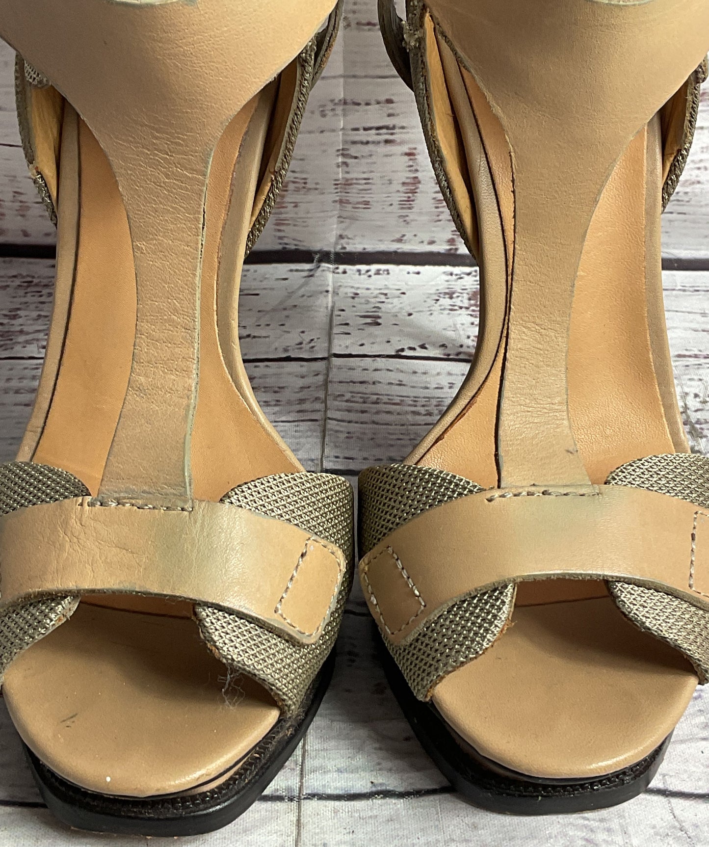 L.A.M.B Leather Charon T-Strap Sandal Beige 6