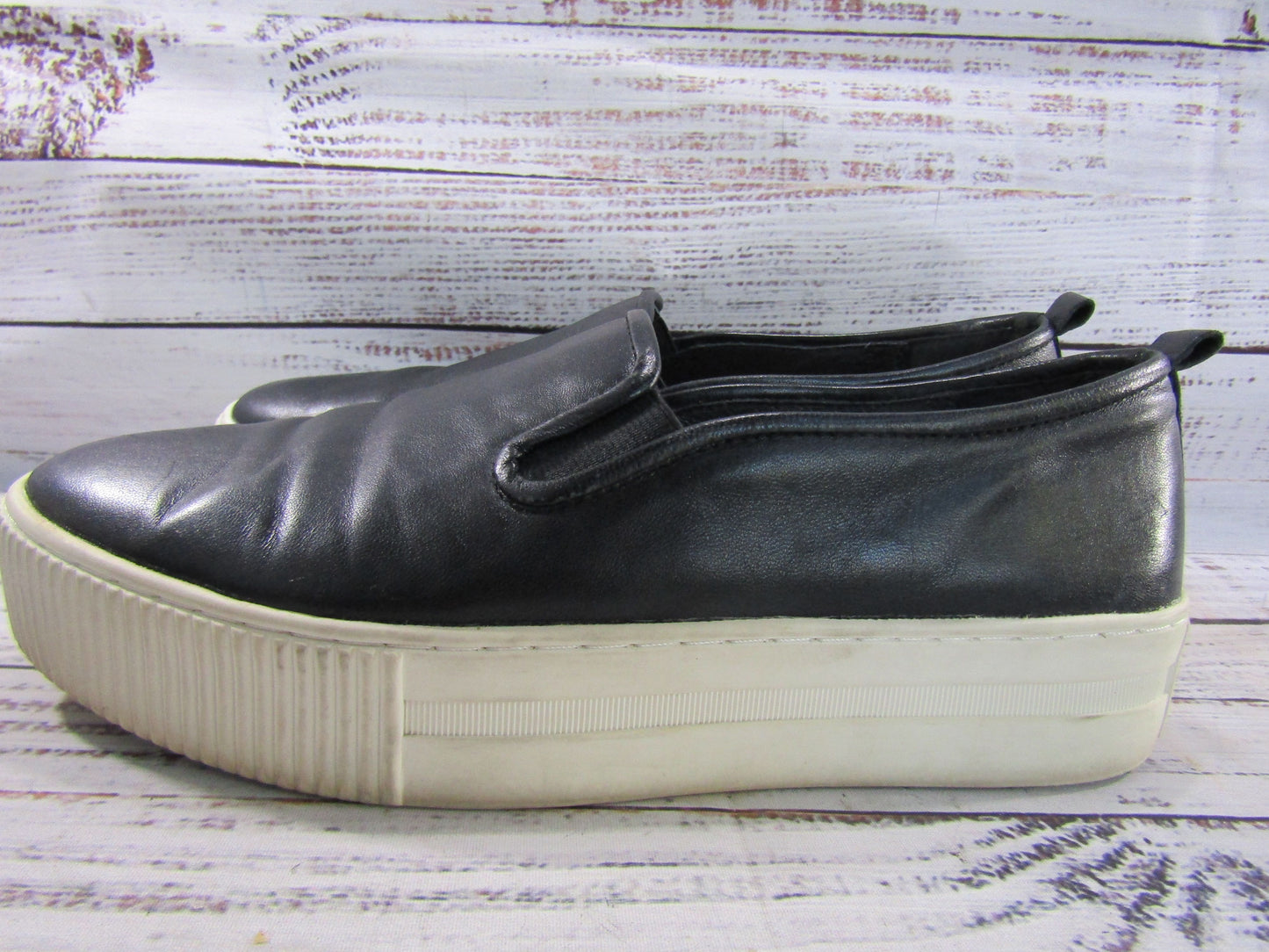Halogen Baylee Women's Black Leather Slip-On Platform Shoes Size 8.5