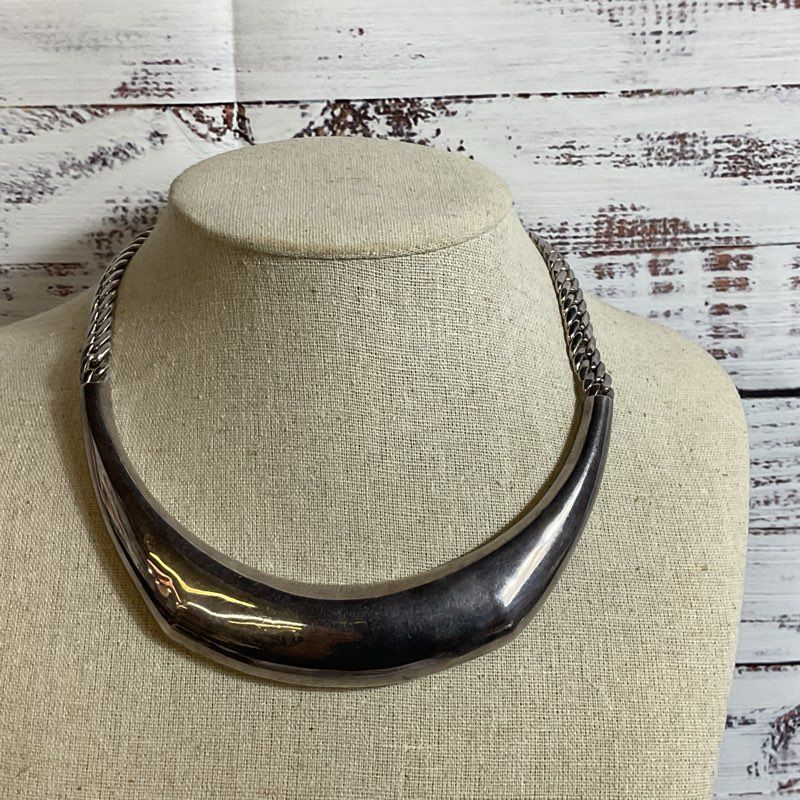 VTG. Silver Tone Collar Choker Chain Necklace- 17"