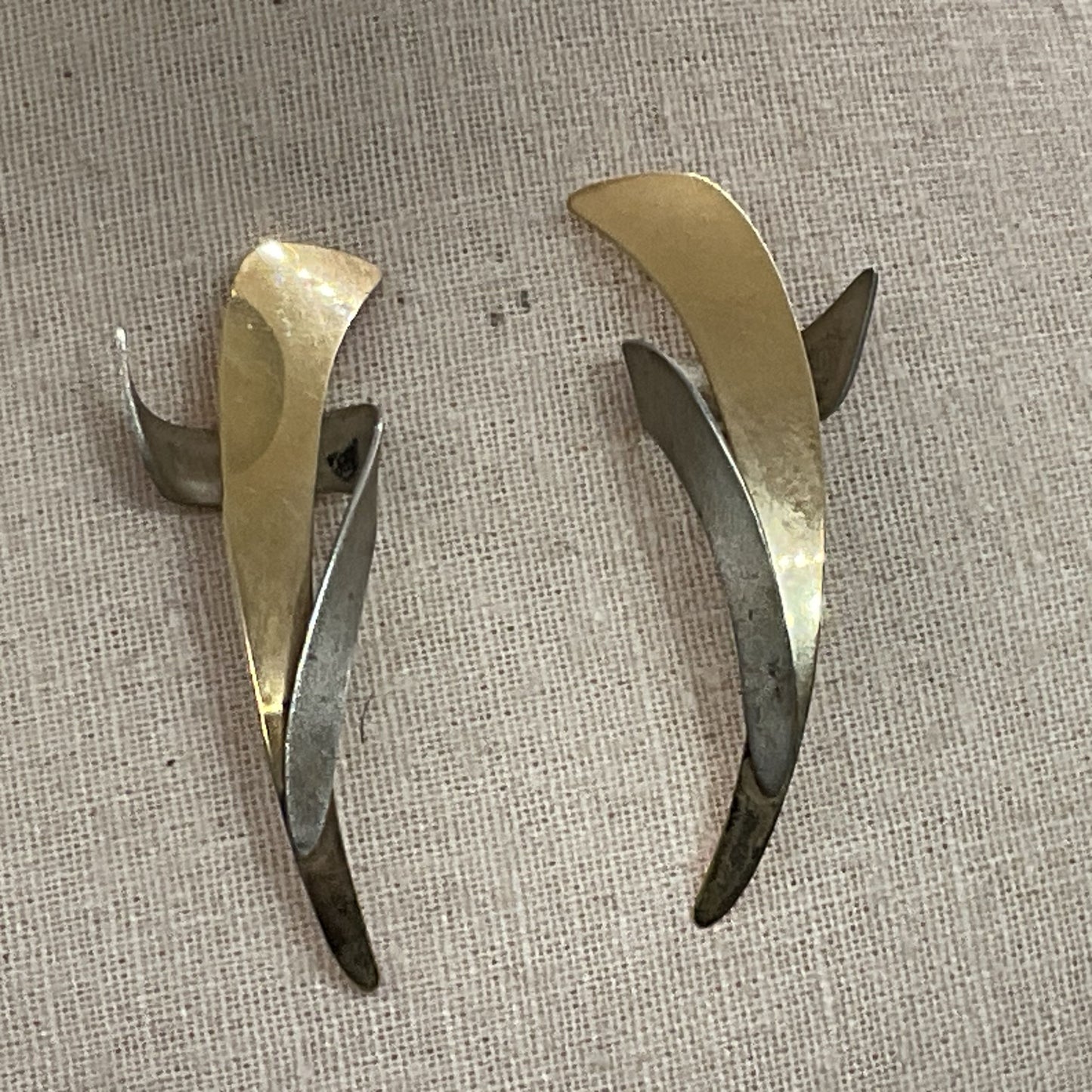 VTG Signed OSATAKE?? Modernist Architectural 14K Gold & Sterling Earrings- 4.85g