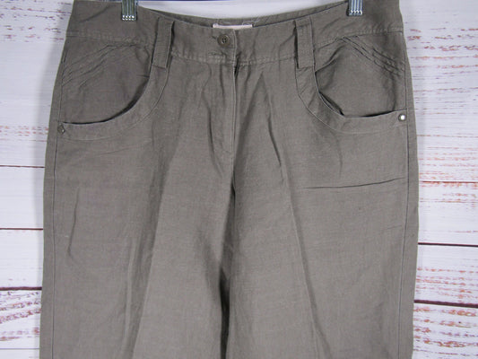 Sandro Women's Green Linen Blend Cropped Pants Size 10
