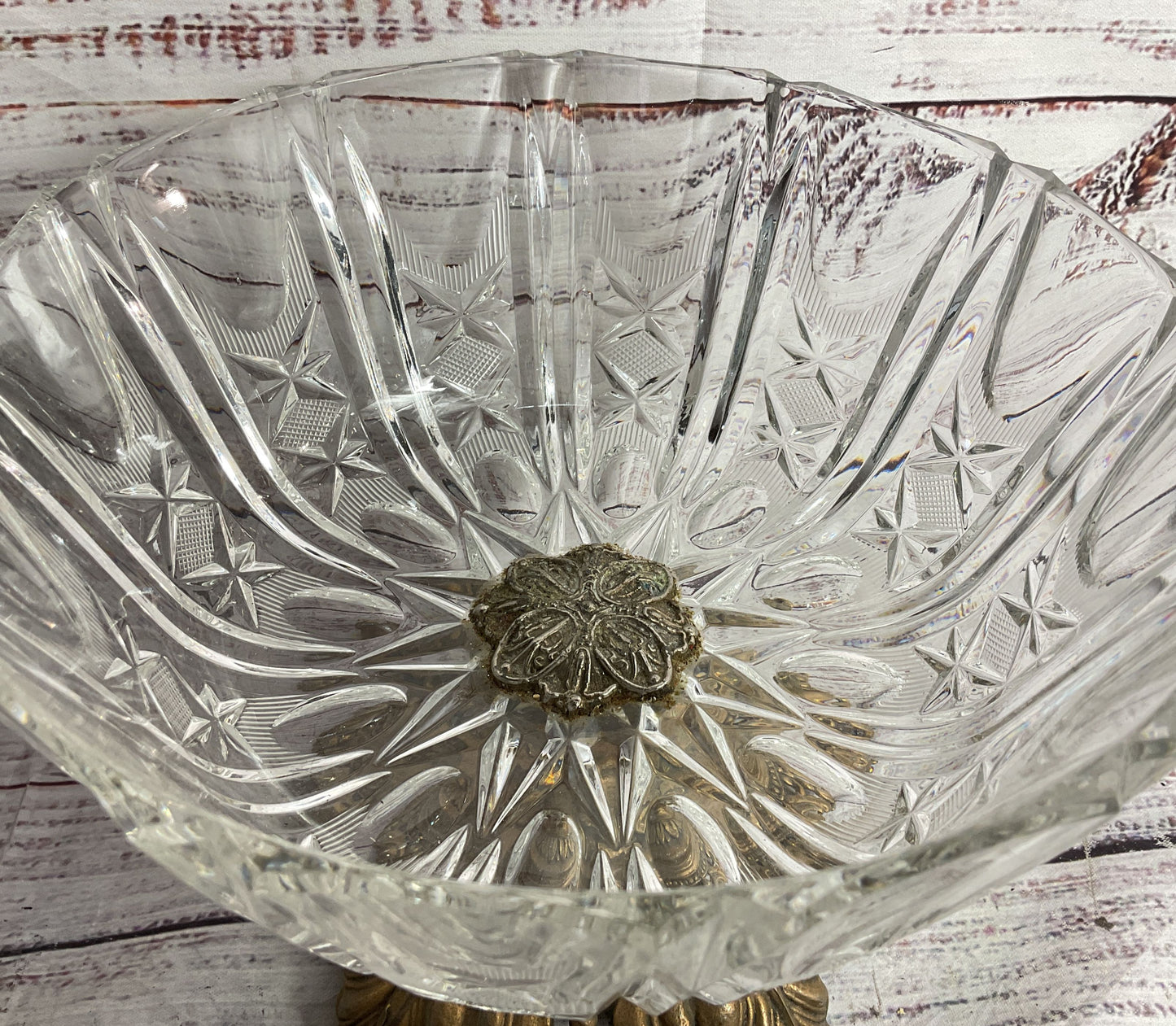 Vintage MCM Cut Glass 6.75" Compote Serving Bowl Clear
