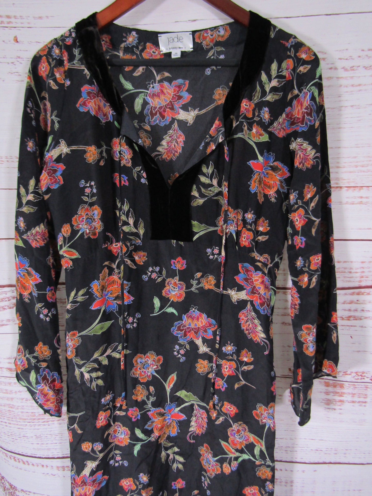 Johnny Was Jade Luca Women's Black Multi-Color Floral Silk Dress Size XS