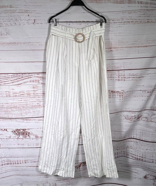 WAFY Striped Belted Wide Leg Pants White L