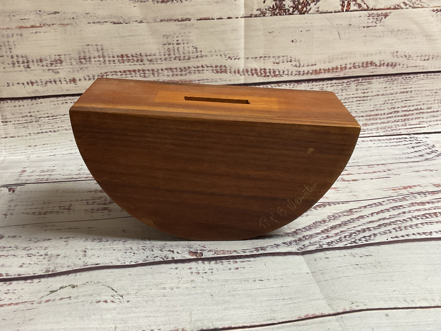 Hand Carved Wooden Coin Bank Signed