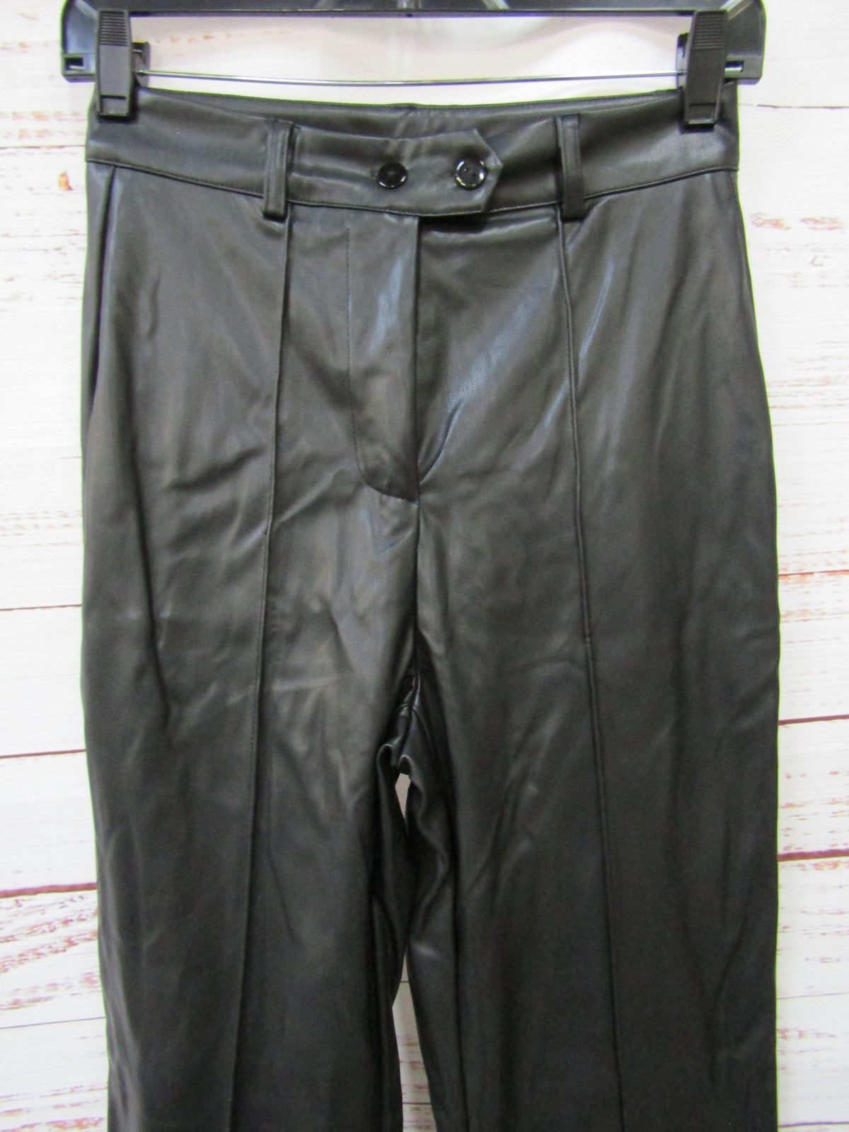 Commense Women's Black Faux Leather High Waisted Wide Leg Pants Size XS