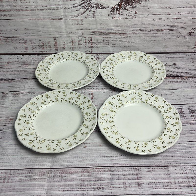 J&G Meakin 4 Pc. Forget Me Not 7" Floral Rim White Porcelain Dessert Plate Set