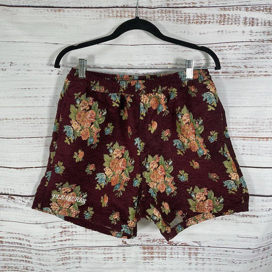 Pleasures Now Deja Vu Woven Floral Maroon Shorts - Size M