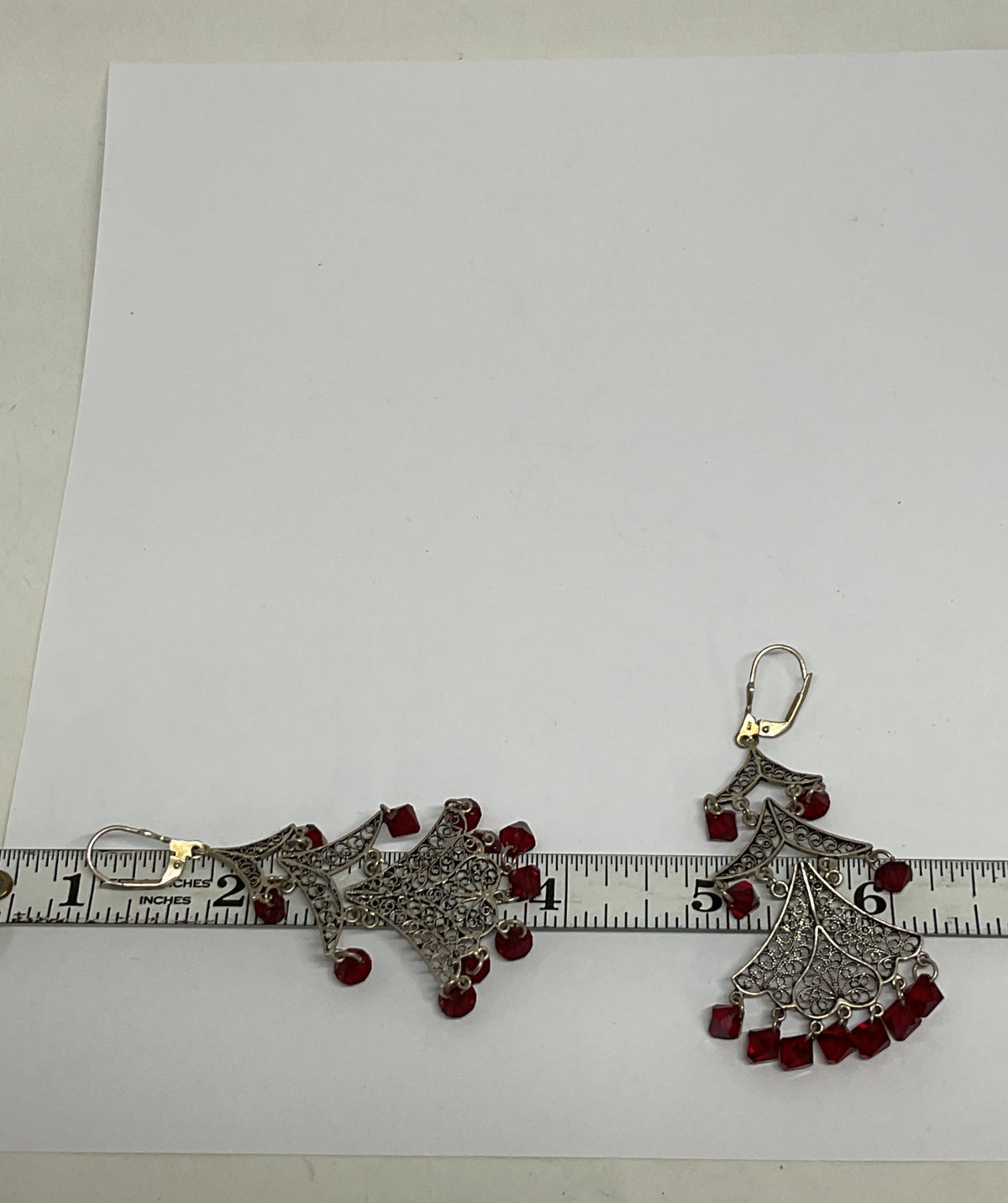 Sterling Silver Vintage Filigree Drop Earrings with Res Stones
