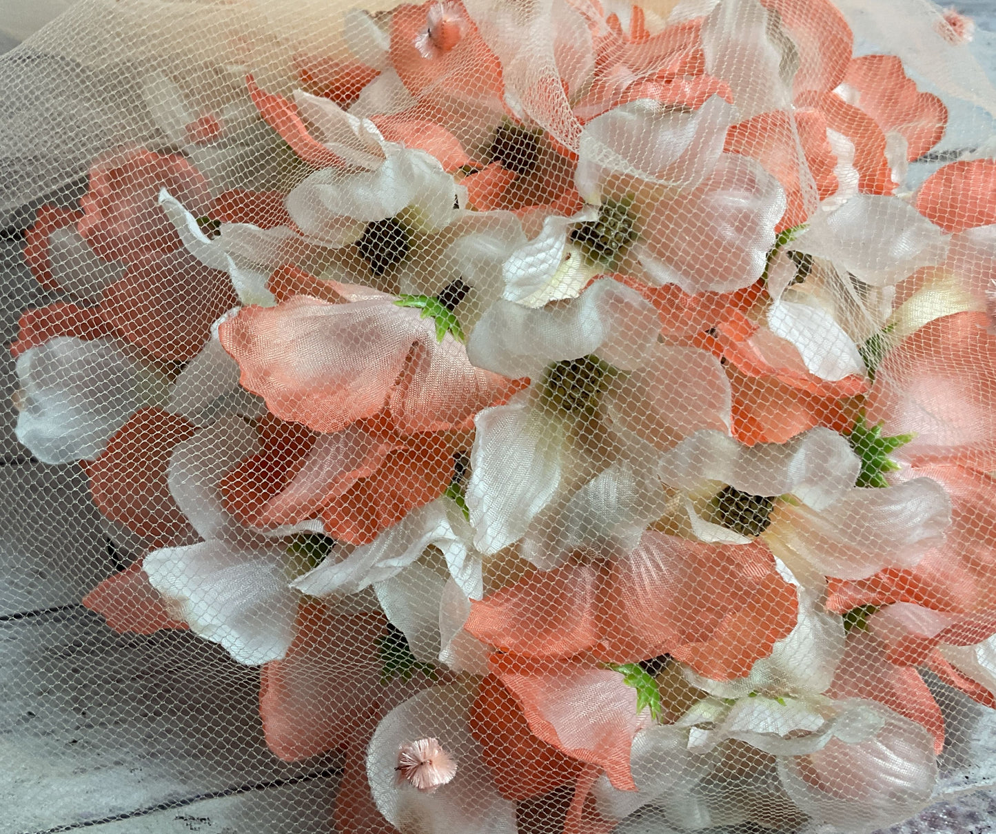 Plaza Suite Vintage Floral Veil Hat Peach OS
