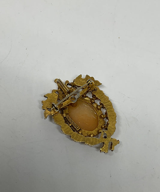 FLORENZA Gold Tone Vintage Cameo Brooch