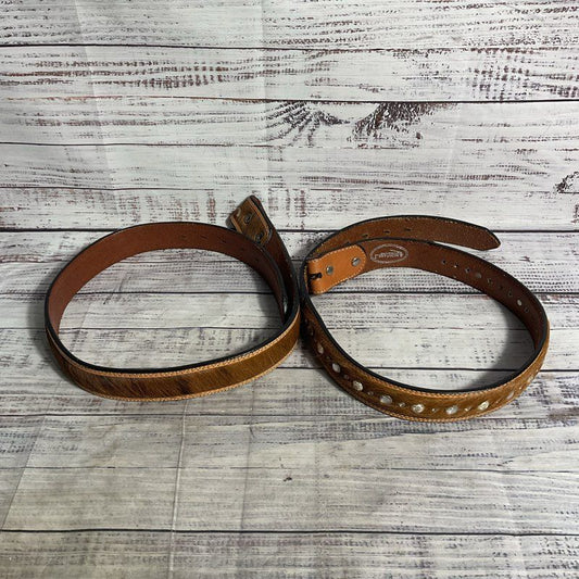 Montana Silversmiths Brown Leather/Fur Embellished Cowboy Belt sz 30 NO BUCKLES