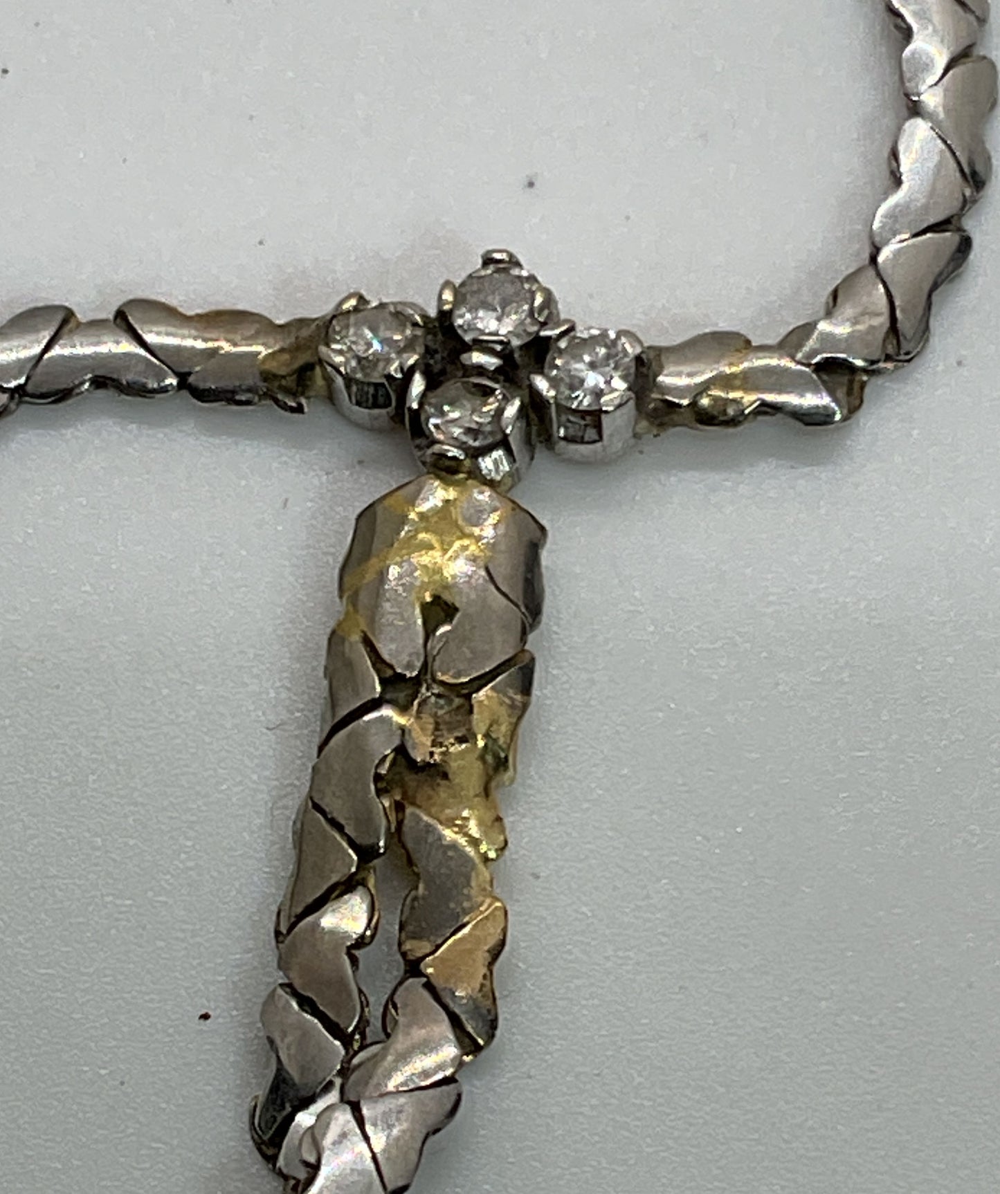 14K White Gold & Diamond Y Drop Heart Linked Chain 15.25" Necklace- 8.64g