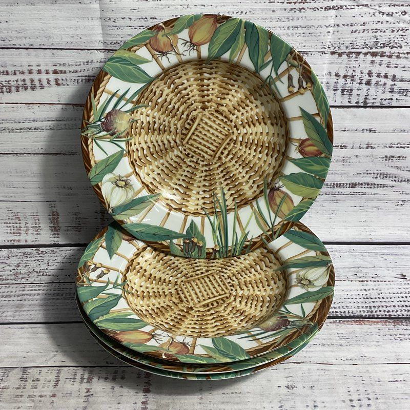 Limoges Laure Japy March Aux Herbes 9" Rim Soup Bowl 8 Pc French Porcelain Set