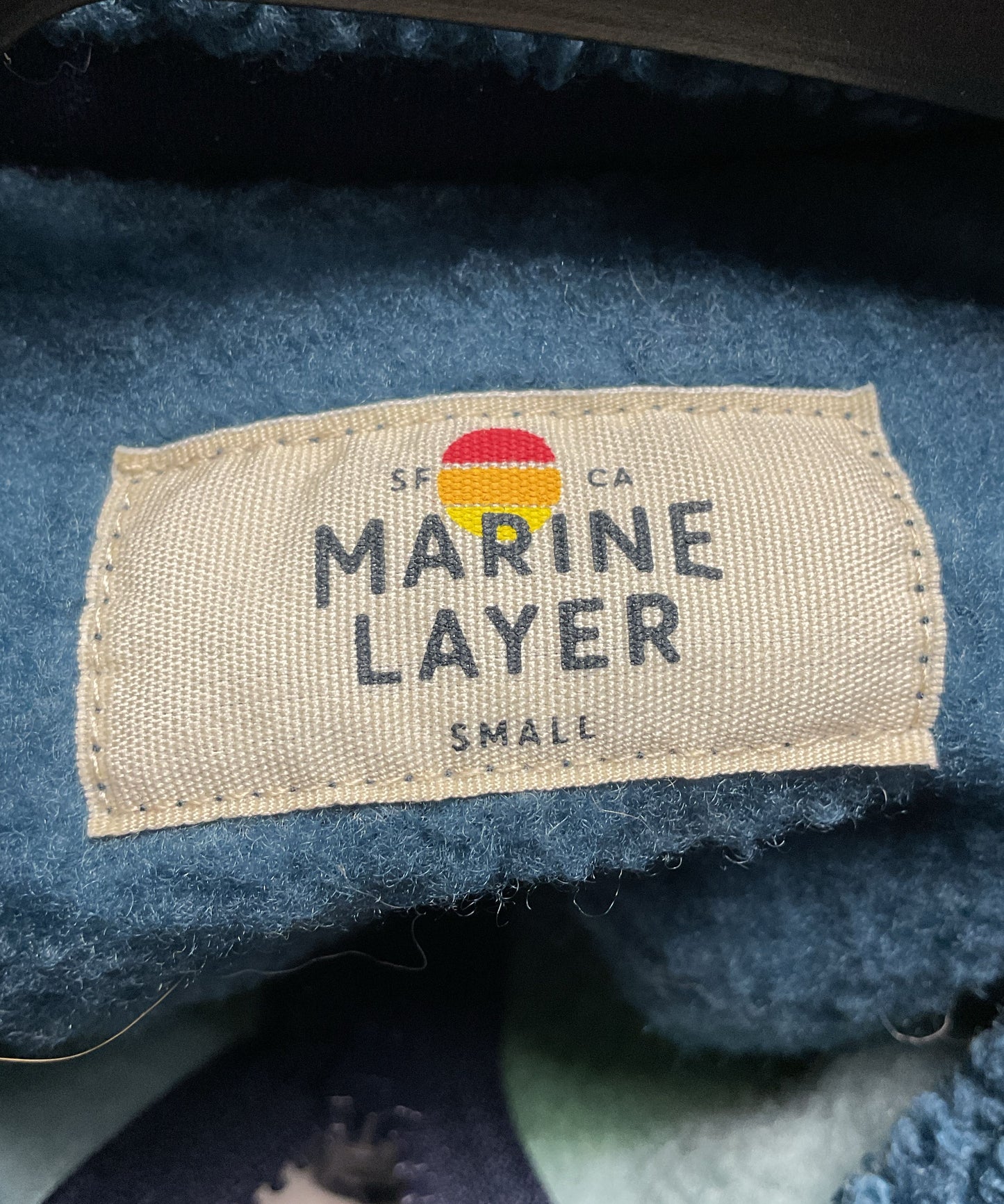 Marine Layer Sherpa Fleece Quarterzip Navy Blue Green Pullover - Size Small