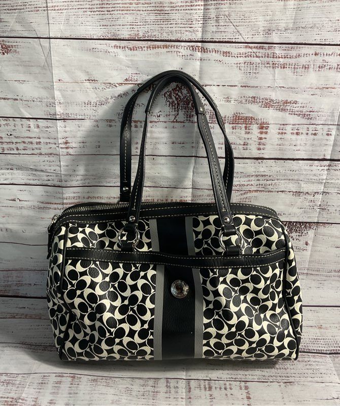 COACH F15132 Chelsea Black & White Signature Coated Canvas Tote Handbag