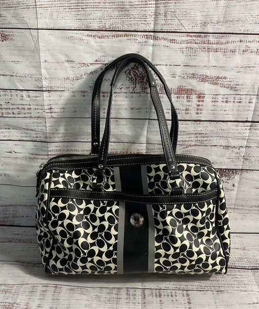 COACH F15132 Chelsea Black & White Signature Coated Canvas Tote Handbag
