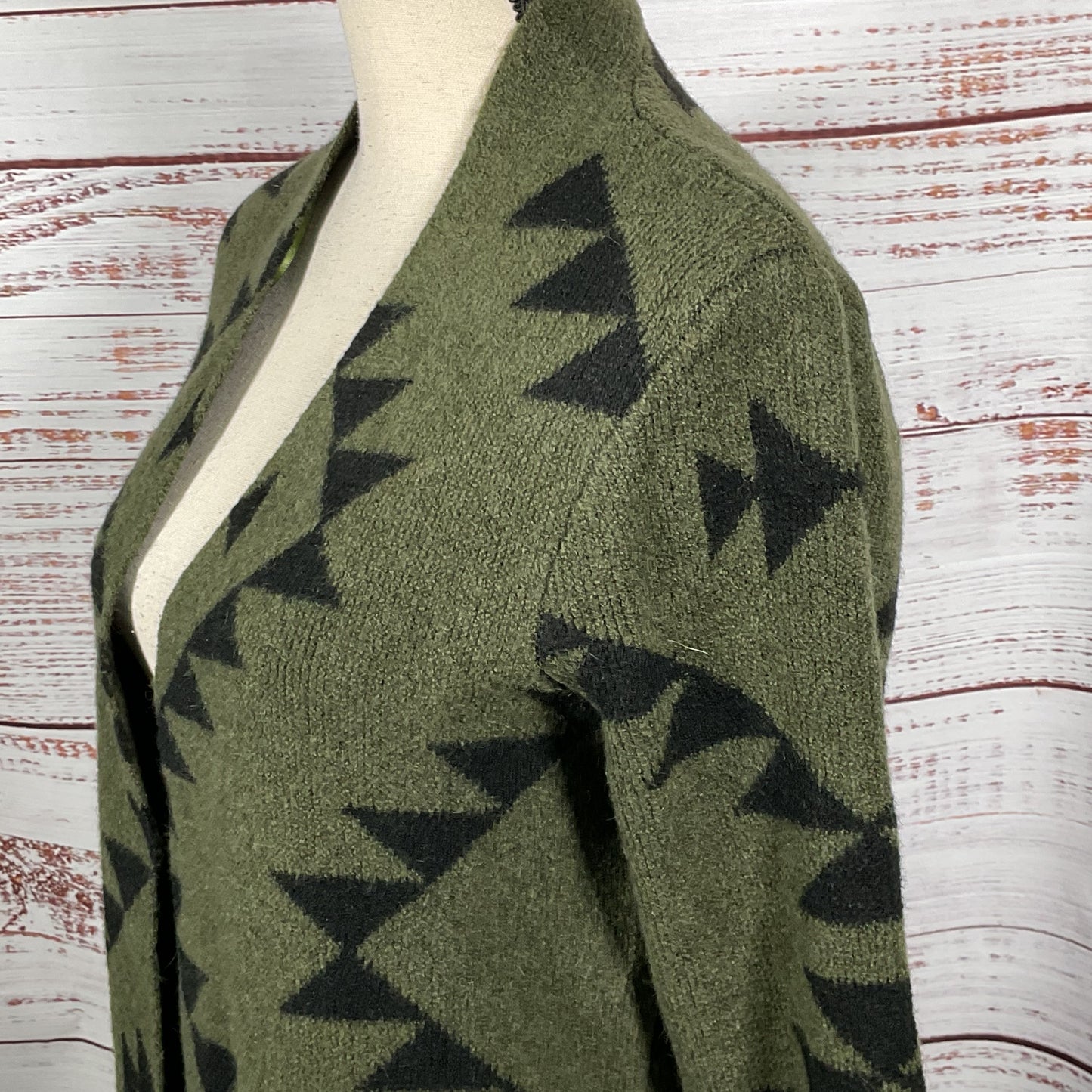 NWT FRYE Women's Green Native Design Long Open Front Cardigan Sweater- SZ S