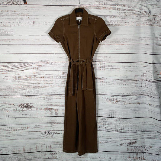 Reformation Jeans Brown Denim Cassidy Belted Jumpsuit Jumpsuit - Size 0
