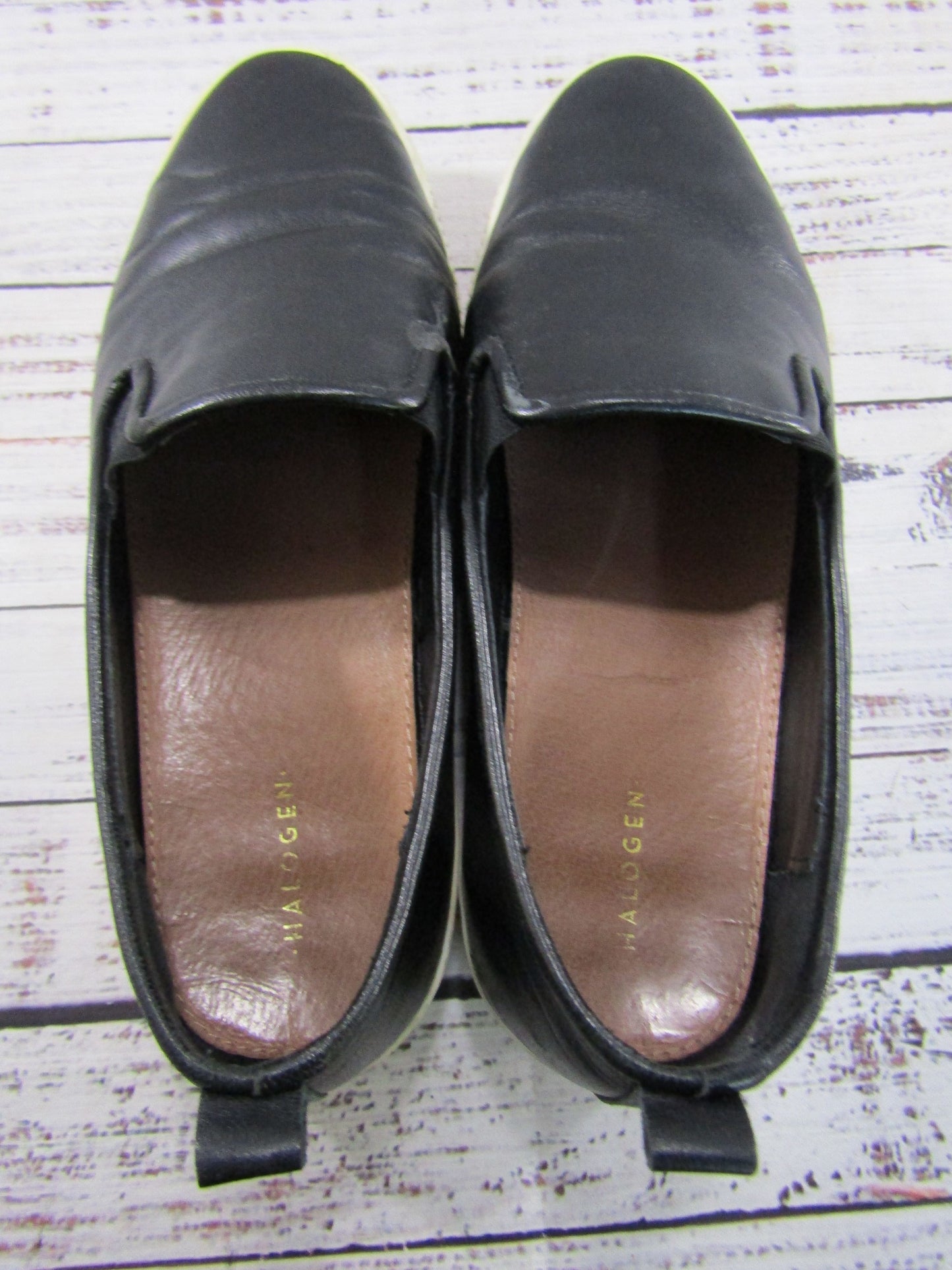 Halogen Baylee Women's Black Leather Slip-On Platform Shoes Size 8.5