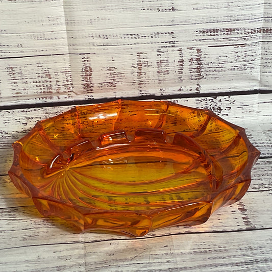 MCM Art Deco VIKING Glass Persimmon Amberina Orange Ashtray- 8"