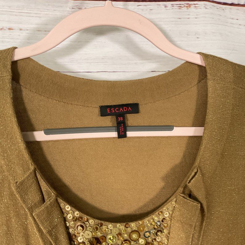 Escada Tan Bead & Sequin 3/4 Sleeve Cashmere Blend Sweater - Size 38