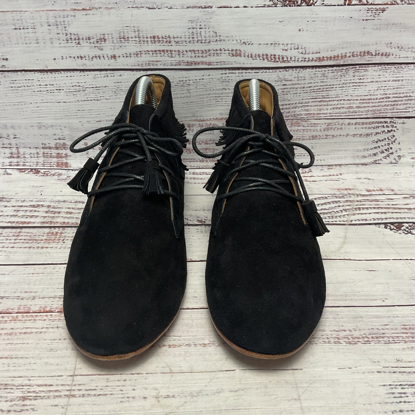 Ulla Johnson Black Suede Laced Moccasin Fringe Shoe Women Size 8.5