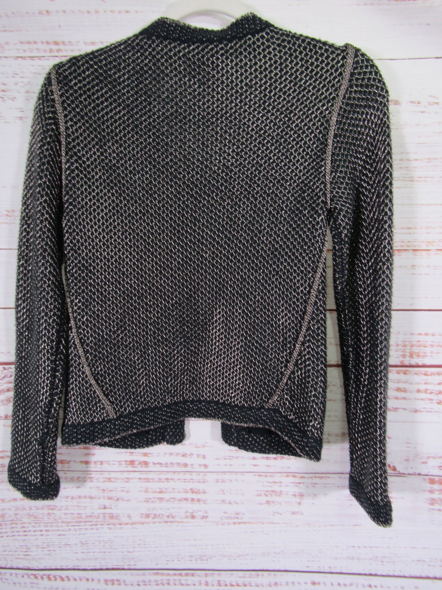 Maje Women's Black Metallic Silver Knit Cotton Blend Cardigan Sweater Size 1