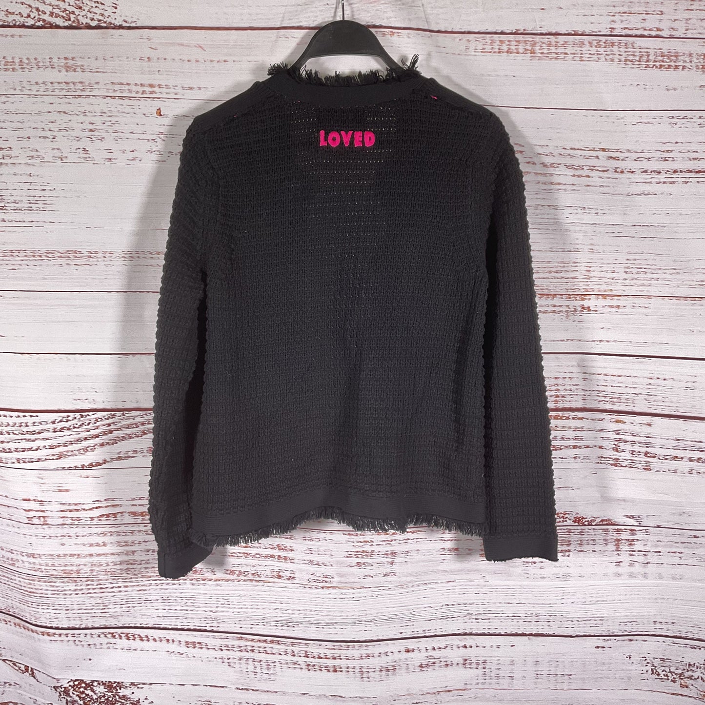 Kerri Rosenthal Black Beaulero Fringe Cotton Sweater Cardigan - Size M