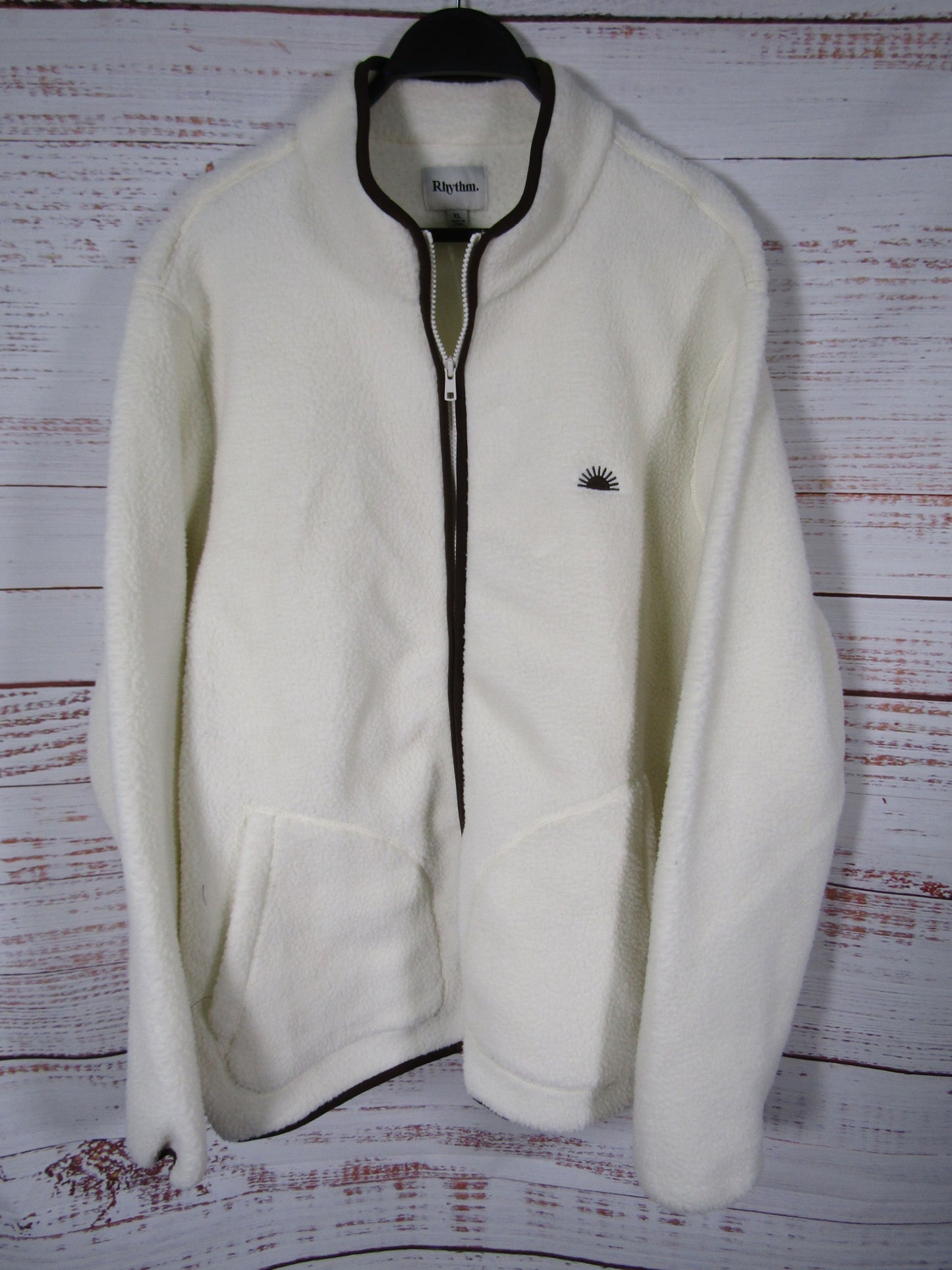 Rhythm Noah Polar Fleece Men's White Full Zip Sweater Size XL