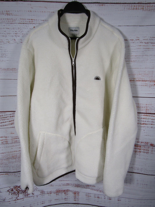 Rhythm Noah Polar Fleece Men's White Full Zip Sweater Size XL