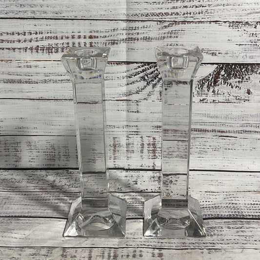 Set of 2 Villeroy & Boch Lead Crystal Square Cut 8" Candlestick Candle Holders