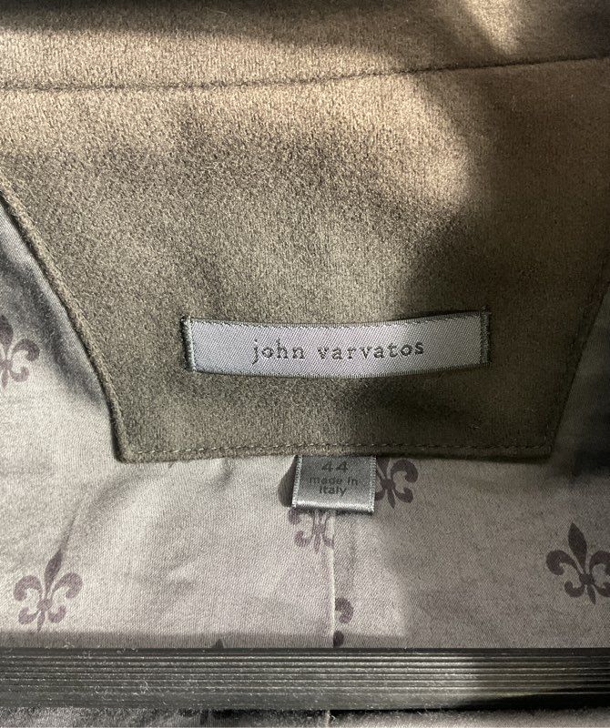 John Varvatos Women's Grey Cotton Blend Fleur-de-lis Inner Pattern Jacket 44