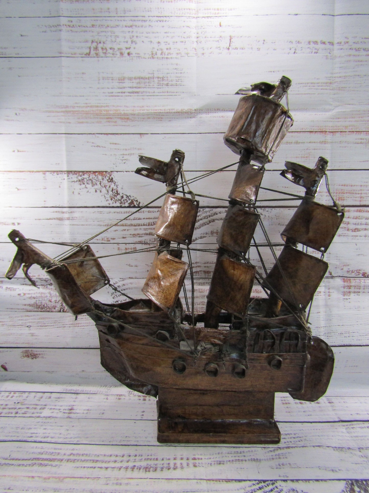 Vintage Handcrafted Paper Mache Sailboat Figurine