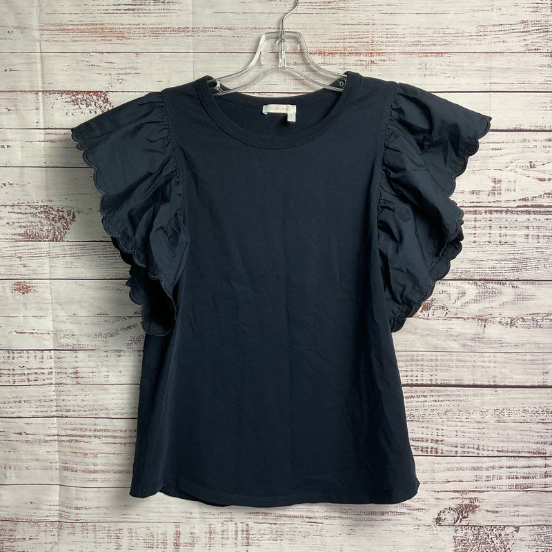 See By Chloe Navy Cotton Ruffled Sleeve T-shirt - Size M