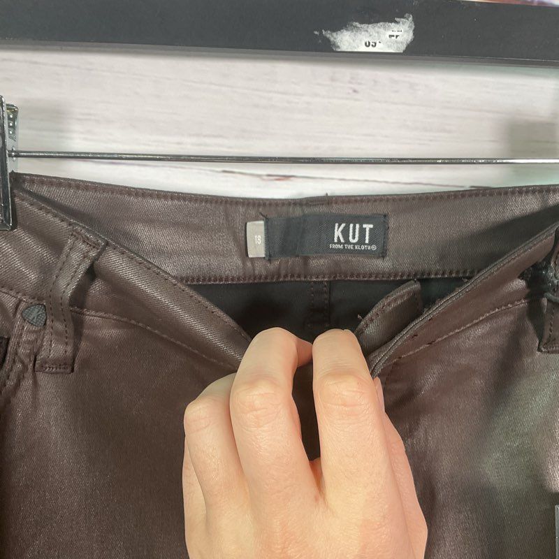 KUT From the Kloth Donna Fab Ab Ankle Skinny Metallic Brown Pants - Size 18