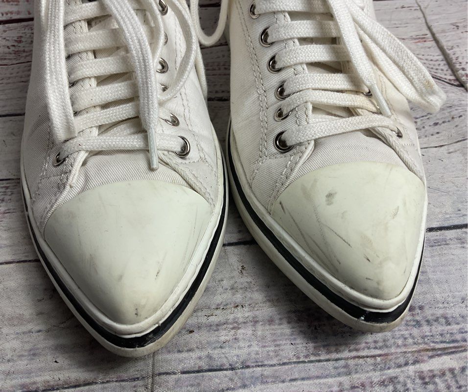 Prada Canvas Pointed Toe Sneakers White 36
