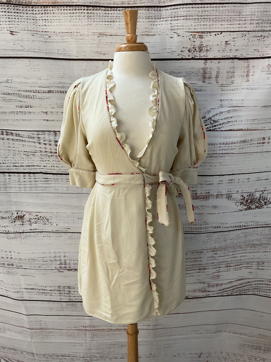 Hofmann Copenhagen Krista White Frill Puff Sleeve Wrap Mini Dress - Size 36