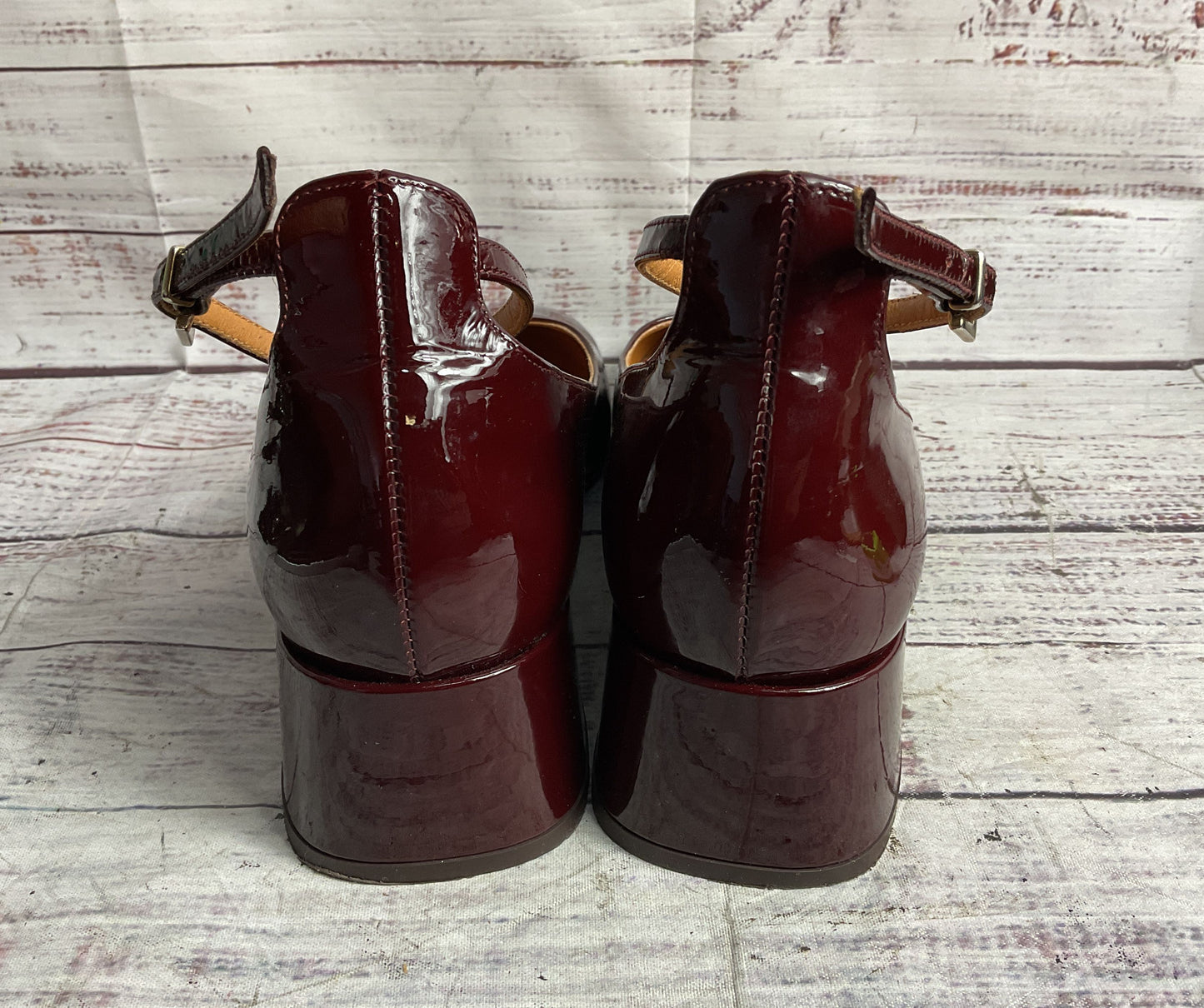 Sézane Patent Leather Melanie Mary Janes Burgundy 36
